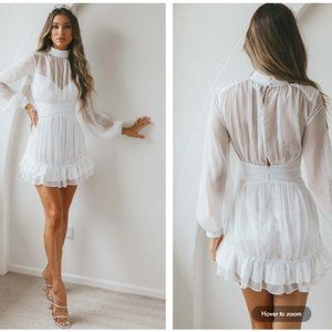 NWT Selfie Leslie - Mandalay High Neck Long Sleeve Waistband Dress White